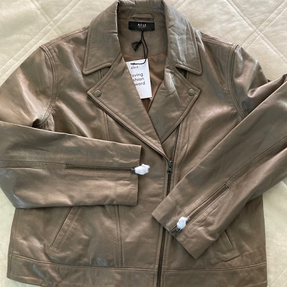 Able Maha Leather Moto Jacket Slate XL